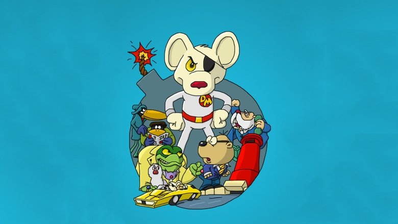 Danger Mouse and Penfold in a high-speed chase, the mouse's spy car swerving through a cartoonish cityscape.