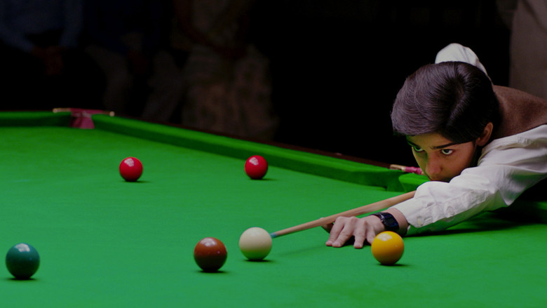 A dimly lit snooker hall, the green felt glowing under a single overhead light, the cue resting against the table like an afterthought