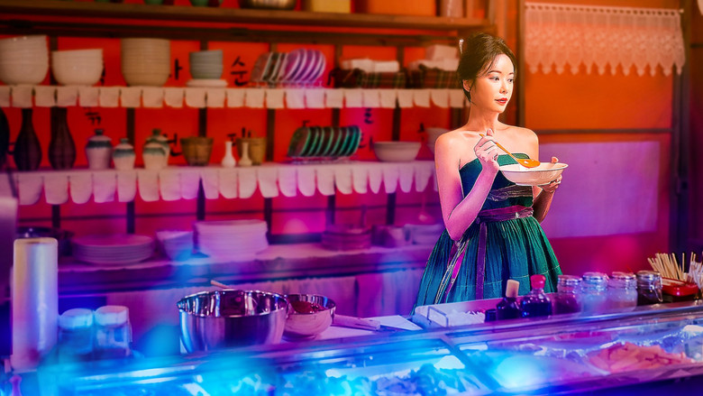 Wol-ju and Kang-bae under the glow of the pop-up bar’s lanterns, the night stretching endlessly behind them.