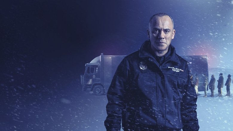 A prisoner transport van sits abandoned in a snowy forest, its doors ajar, steam rising from the engine.