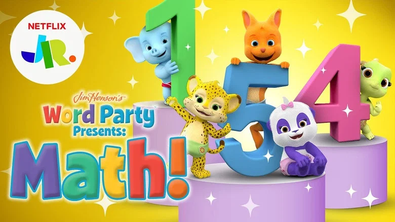 A bright, colorful classroom scene where the baby animal characters—Franny, Bailey, Kip, Lulu, and Tilly—gather around a giant abacus, their eyes wide with curiosity.