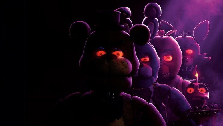 The glowing sign of Freddy Fazbear's Pizza in the dark