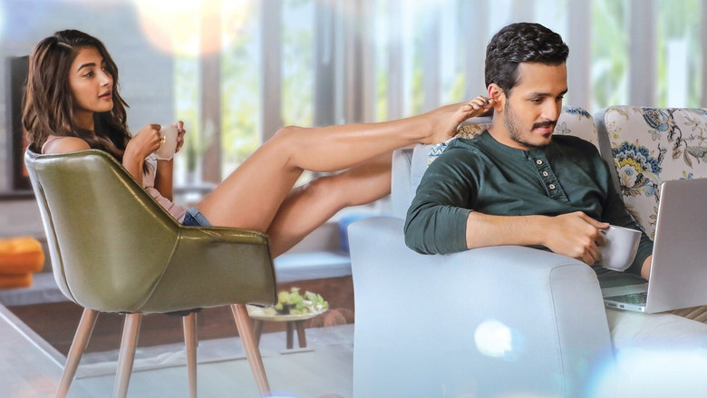 Akhil Akkineni and Pooja Hegde in a moment of quiet tension, their expressions caught between hope and hesitation