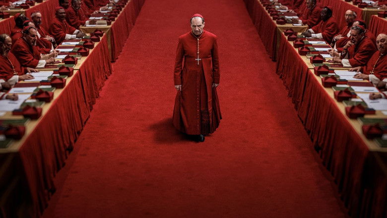 Cardinals in their distinct red attire gathering in the Sistine Chapel, the weight of their roles visible in their postures.