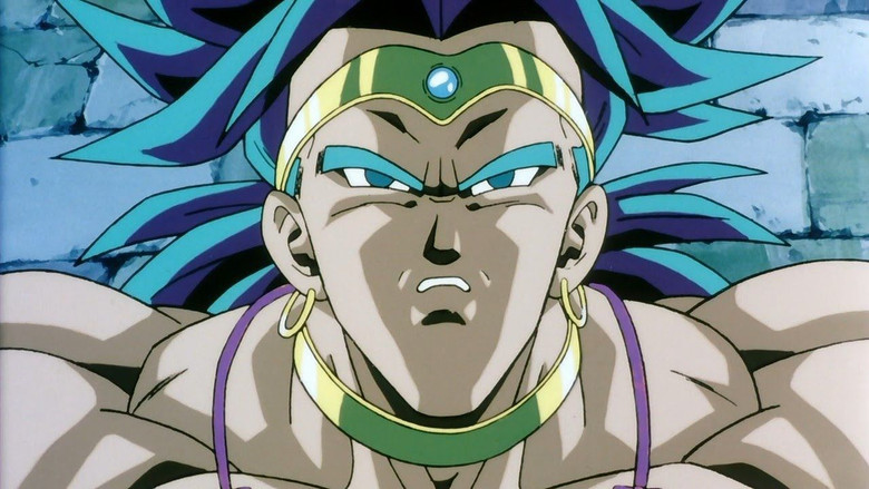 Broly's terrifying transformation begins, his eyes glowing with rage
