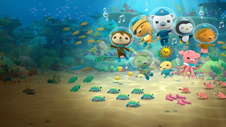 The Octonauts' submarine glides over a vibrant coral reef, sunlight filtering through the water in dappled patterns