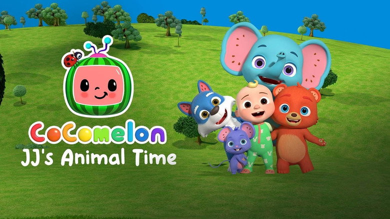 JJ and his animal friends in a brightly colored meadow, singing a song about sharing
