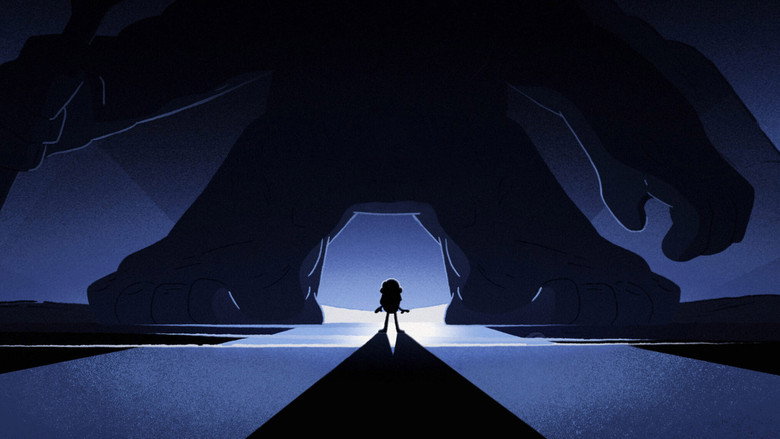 Hilda, now in troll form, stands beneath a vast, starry sky, her glowing eyes reflecting the moonlight.