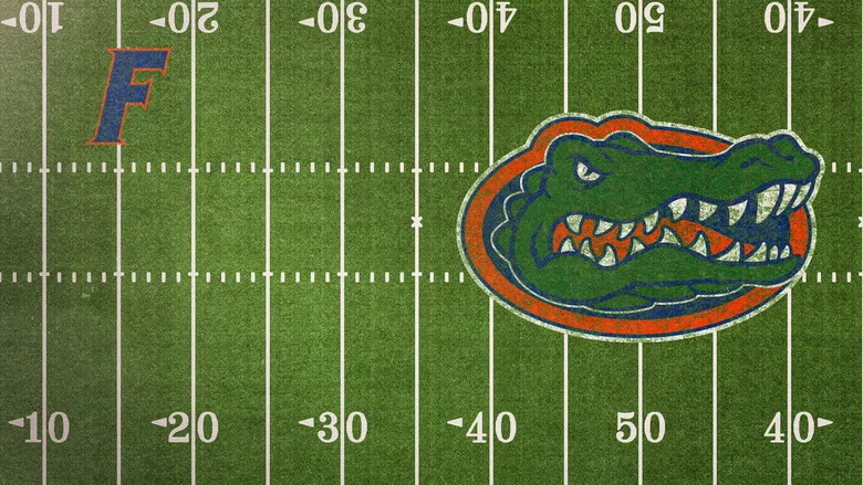 A locker room celebration, the Gators in mid-hug, confetti caught in the air like frozen rain.
