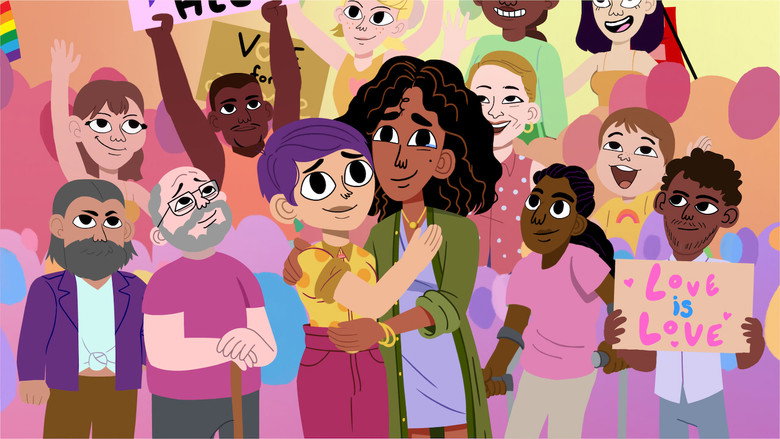 A vibrant animated classroom scene, with characters of diverse backgrounds singing and clapping along to a song about civic duty