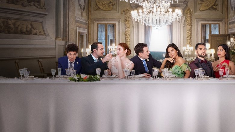 A chaotic wedding scene with guests in formal attire, some looking confused, others laughing, as a sedative takes effect