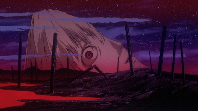 Shinji Ikari curled in fetal position inside the cockpit, the world outside dissolving into blood-red static
