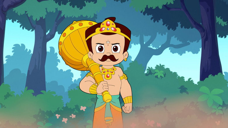 Chhota Bheem and his friends gathered around a sage, listening intently as he recounts tales of Bhima