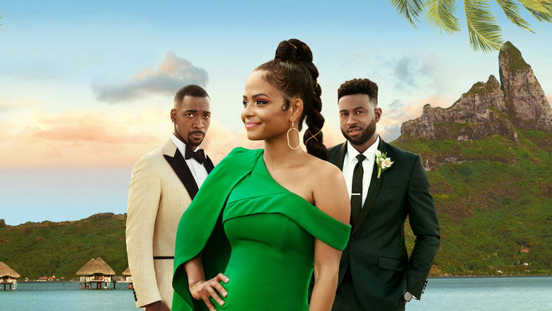 A sun-drenched resort poolside, where Erica (Christina Milian) performs a sultry number in a shimmering gold dress, her backup dancers silhouetted against the turquoise water.