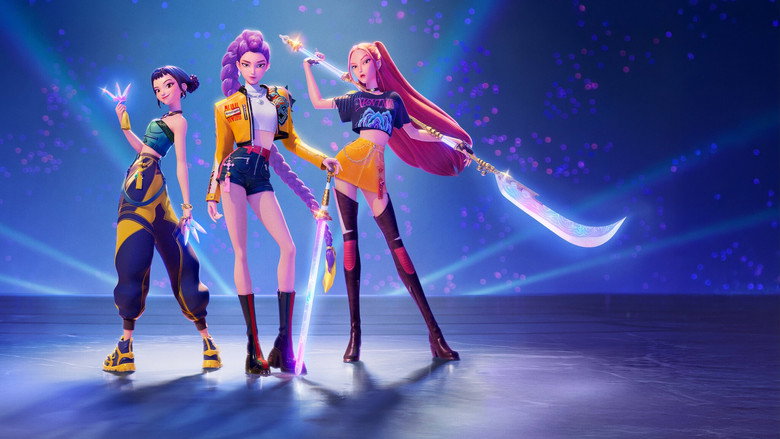 Huntr/x performing on stage in glittering outfits