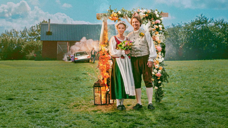A close-up of Matilda Källström’s Hanna, her face a mask of polite horror as she endures the "bride viewing" ritual, surrounded by Samuel’s family, who watch her with varying degrees of judgment and amusement
