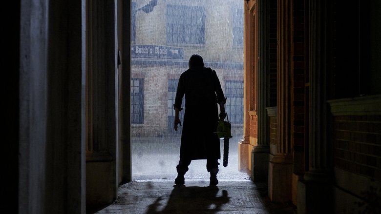 A dimly lit hallway in Leatherface’s home, where the walls are lined with rusted tools and the air hums with the sound of flies.