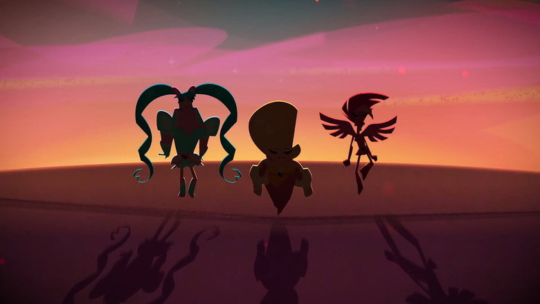 The Super Drags mid-transformation, their drag personas glowing with neon energy