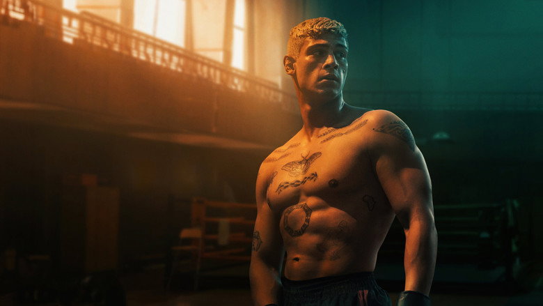 Octavio Bergmann, mid-fight, his face a mask of sweat and determination, the neon glow of a Berlin nightclub bleeding into the frame.