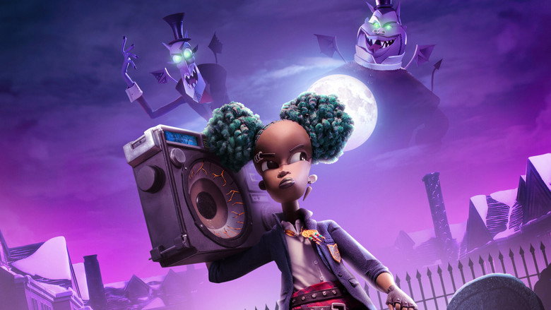 A dimly lit workshop filled with eerie, half-assembled puppets and glowing eyes peering from the shadows.