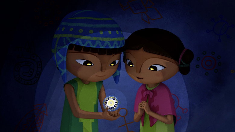A wide shot of Tepulpai and Naira standing on a cliffside, the vast Andean landscape stretching behind them, the sacred idol glowing faintly in Tepulpai’s hands.