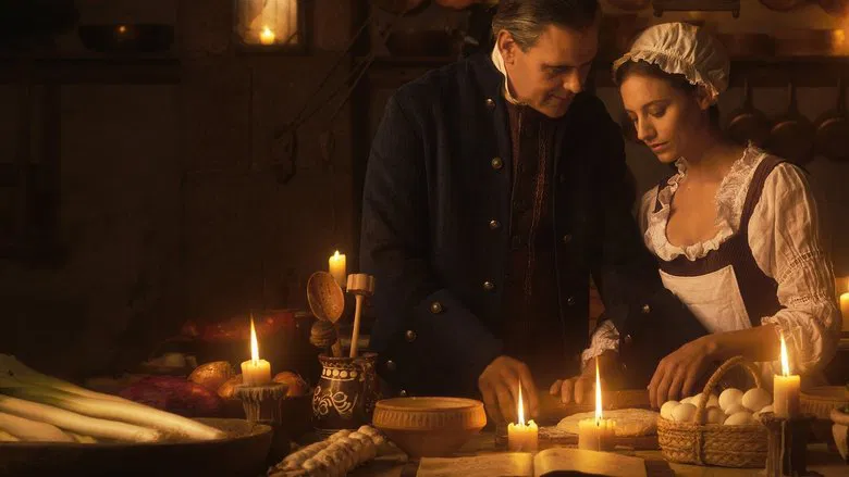 A dimly lit kitchen, where Clara Belmonte stands over a simmering pot, her face half in shadow, the weight of the room pressing in around her.