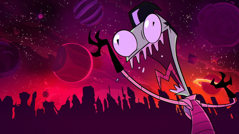 Dib Membrane, with his lanky frame and wild hair, stands in a cluttered room, his expression a mix of determination and exhaustion as he prepares to confront Zim.
