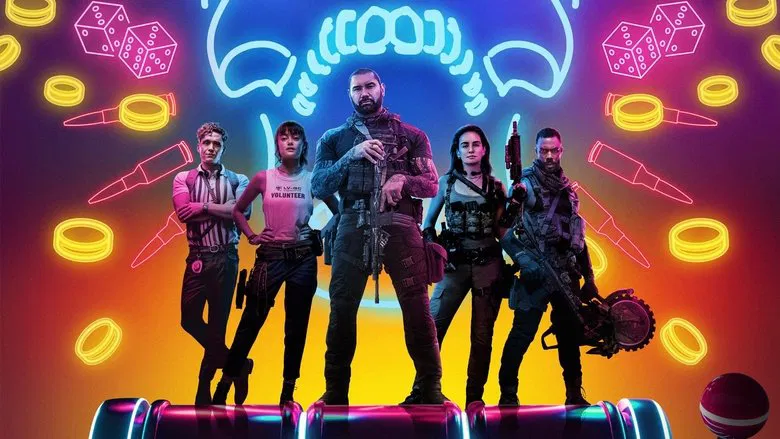 A neon-lit Las Vegas strip overrun by zombies, the iconic "Welcome to Fabulous Las Vegas" sign standing defiantly amid the chaos