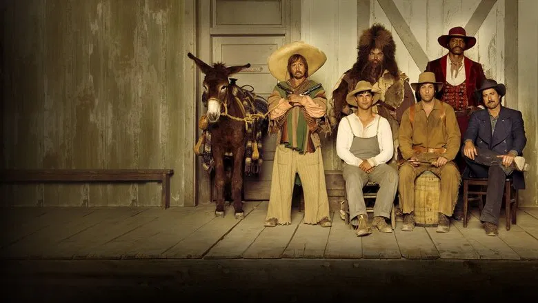 A ragtag group of outlaws stands in the desert, looking as if they’ve just been told the apocalypse is scheduled for next Tuesday