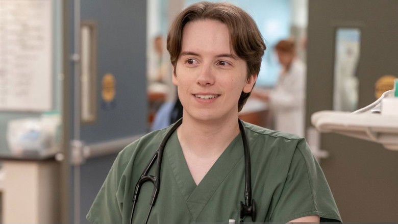 A character looking dejected in a hospital hallway