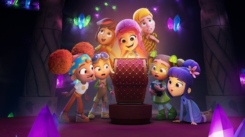 Strawberry Shortcake and her friends arrive in her hometown, the screen awash in summery pastels.