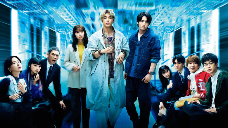 A group of stranded passengers huddle together in the dim light of the train car, their faces a mix of fear and determination.