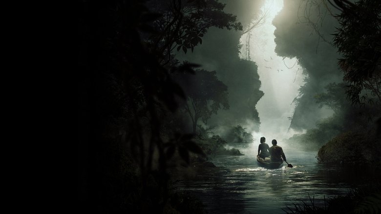 A detective stands at the edge of a misty jungle, the trees looming like silent sentinels