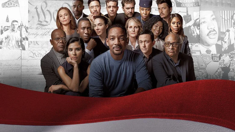 A Black family stands together in a field, their faces etched with quiet resilience, as the camera lingers on their expressions—hope and exhaustion intertwined.