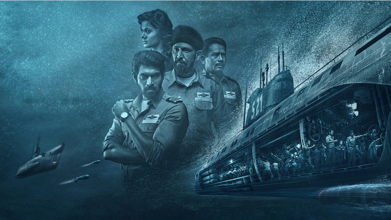 A tense moment inside the submarine, where the crew huddles around a sonar screen, their faces lit by the eerie glow of the equipment.