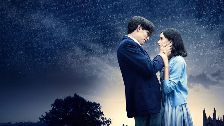 Eddie Redmayne as Stephen Hawking, his body curled into a wheelchair, his face lit with a wry, knowing smile.
