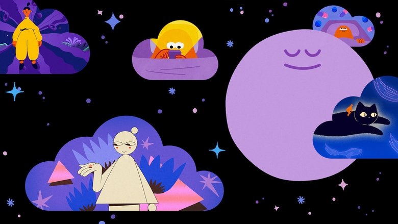 A soft, gradient sky fades from deep blue to warm orange, with a single crescent moon hanging low. The animation is simple but deliberate, evoking the liminal space between wakefulness and rest.