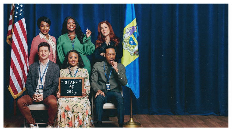 The Abbott Elementary teaching staff gathered in the teachers' lounge