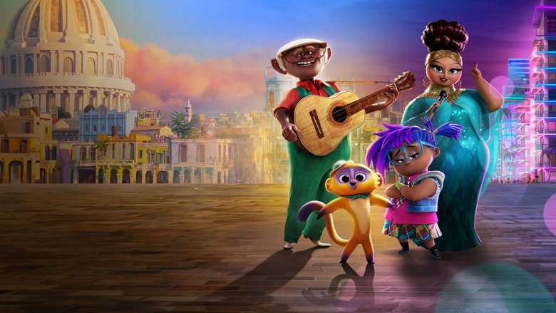 A kinkajou perched on a Havana rooftop at dusk, the city’s pastel buildings glowing under a lavender sky