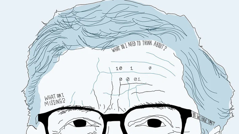 A close-up of Bill Gates speaking, his expression intense, as if mid-calculation