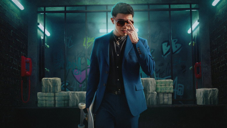Kevin and his crew counting cash in a dimly lit room, the glow of the money reflecting in their wide eyes.