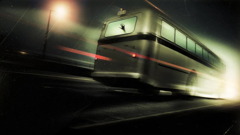 The spectral bus glides through a foggy Norwegian night, its headlights cutting through the dark like a knife.