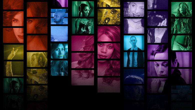 A collage of archival film and TV clips, faces of trans characters flickering across the frame like ghosts