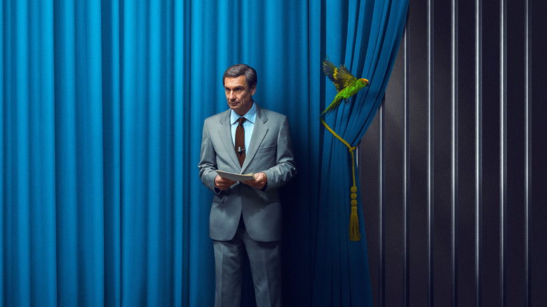 Enzo Tortora standing on the vibrant television set