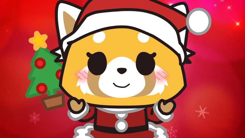 Retsuko mid-scream, her tiny paws gripping the mic, as the stage lights cast jagged shadows behind her.