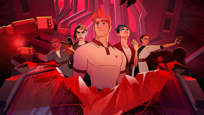 A neon-lit alleyway where the Q-Force team huddles in shadow, their silhouettes sharp against the glow of a flickering sign.