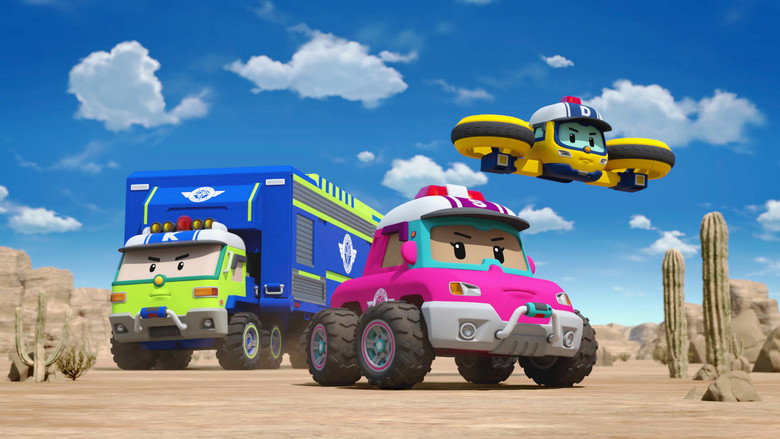 A lone rescue vehicle faces the vast desert