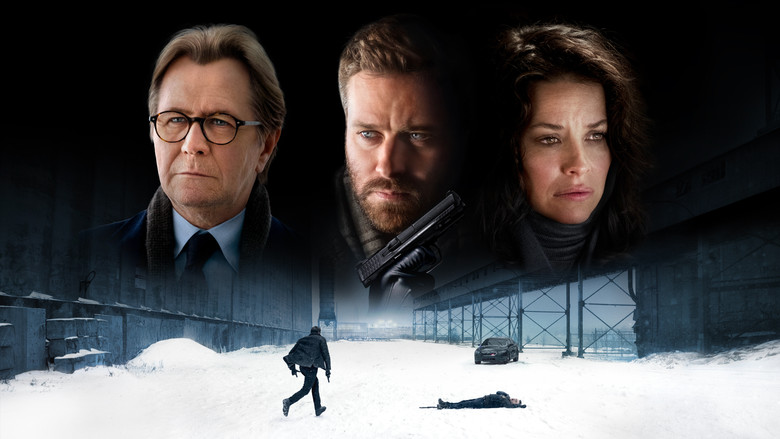 A dimly lit boardroom, where Gary Oldman's character confronts a pharmaceutical executive, their faces half in shadow.
