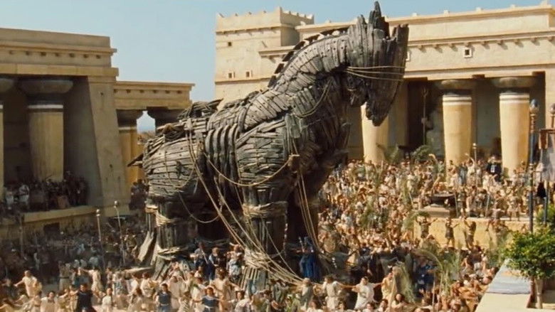 Achilles standing among the soldiers in the Greek camp