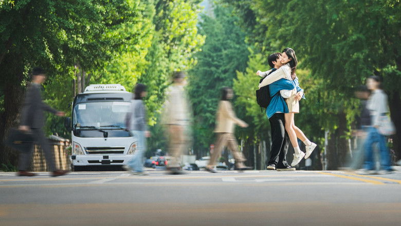 A quiet, overcast alleyway where the two protagonists share a brief, hesitant glance